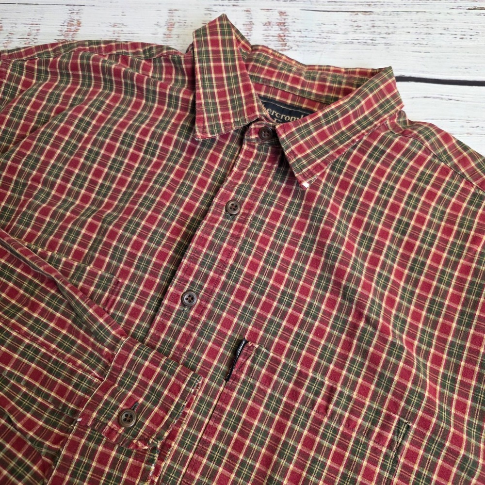 Abercrombie & Fitch Big Shirt Men Large Plaid Button Down Shirt Red Green Cotton